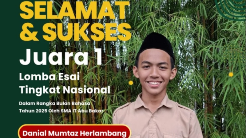 Ukir Prestasi Literasi, Danial Mumtaz Herlambang Menangkan Juara Pertama Lomba Esai Nasional 2025